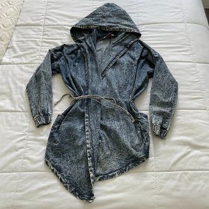 Denim Jean jacket with hood and tie waist
